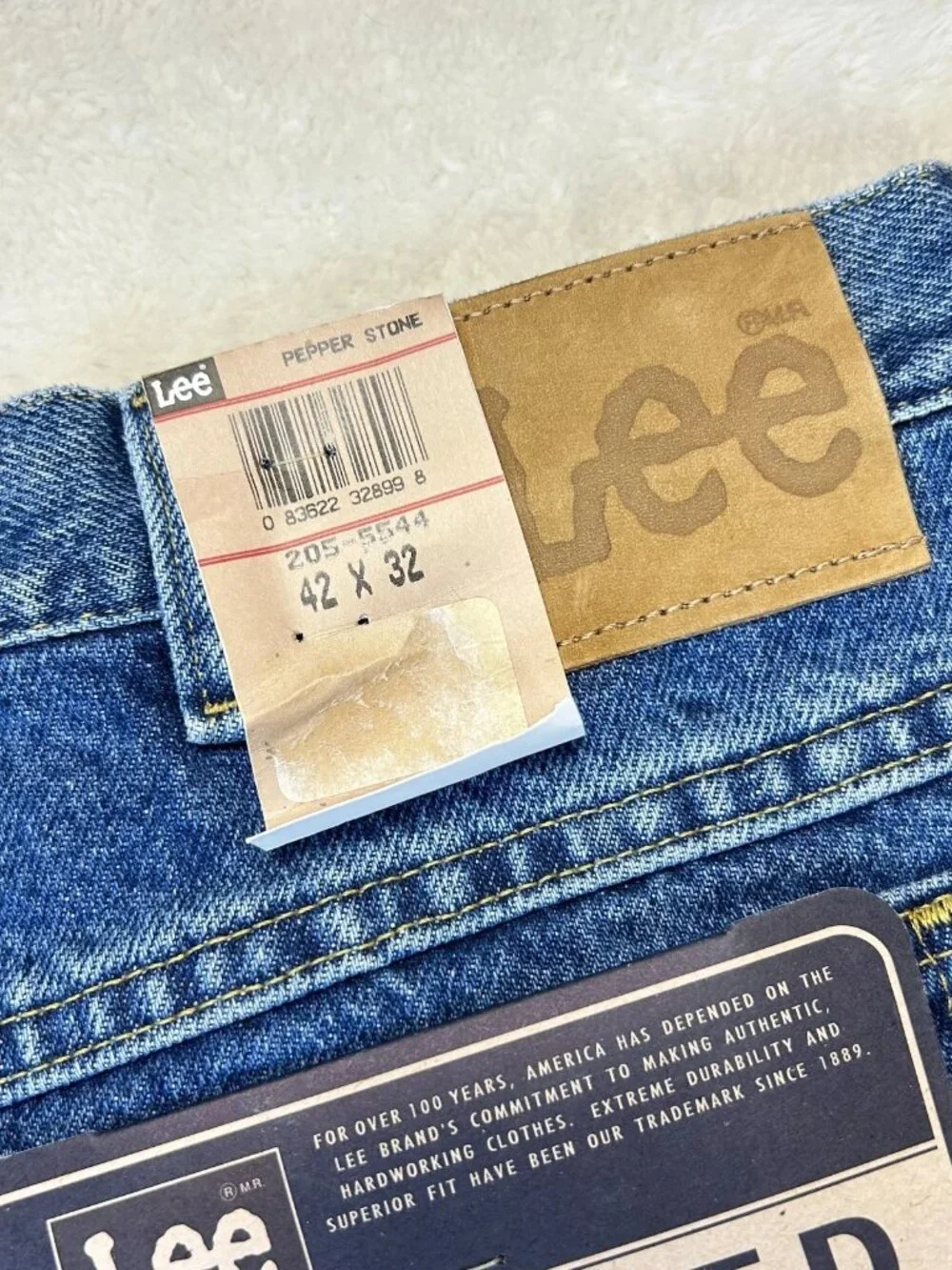 VTG Lee Straight Jeans Mens 42x32 Blue Denim Relaxed Fit Dead Stock Sears